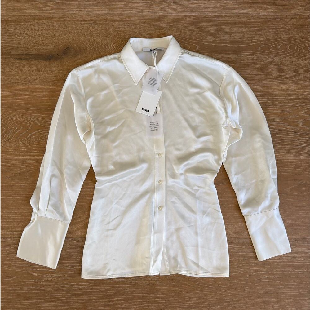 Eaves Satin Blouse Long Sleeve Slouch Waist Sigrun Size S Ivory Cream